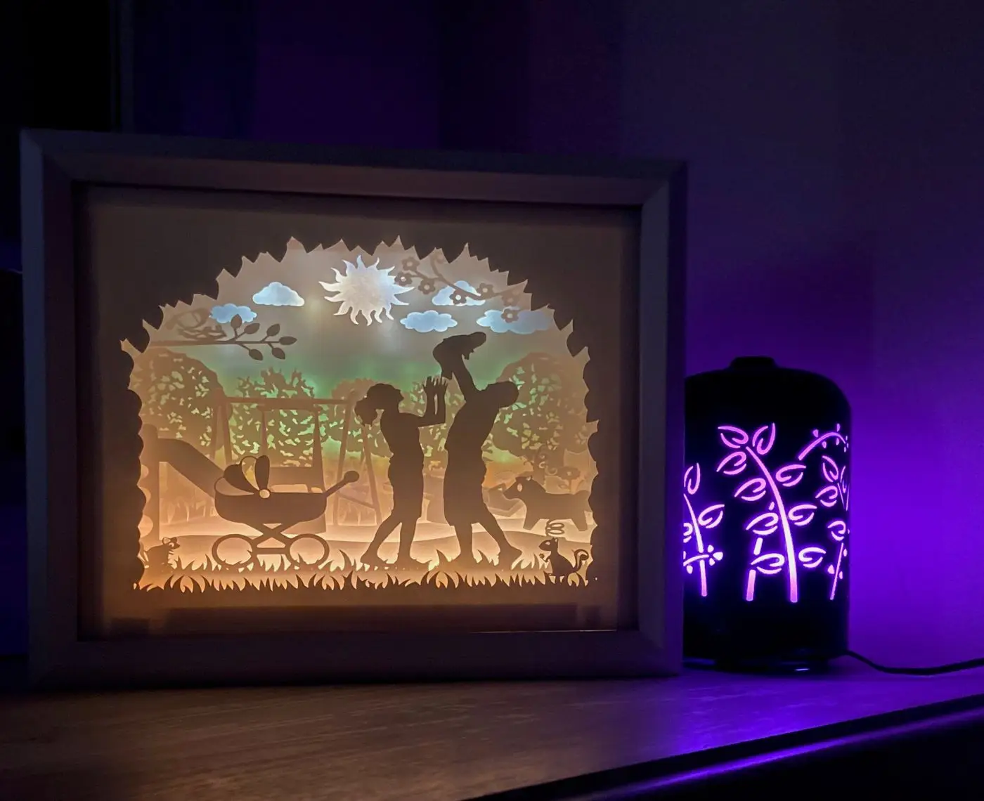 3D Light Shadowbox: Family in Park, handmade in Waterloo
