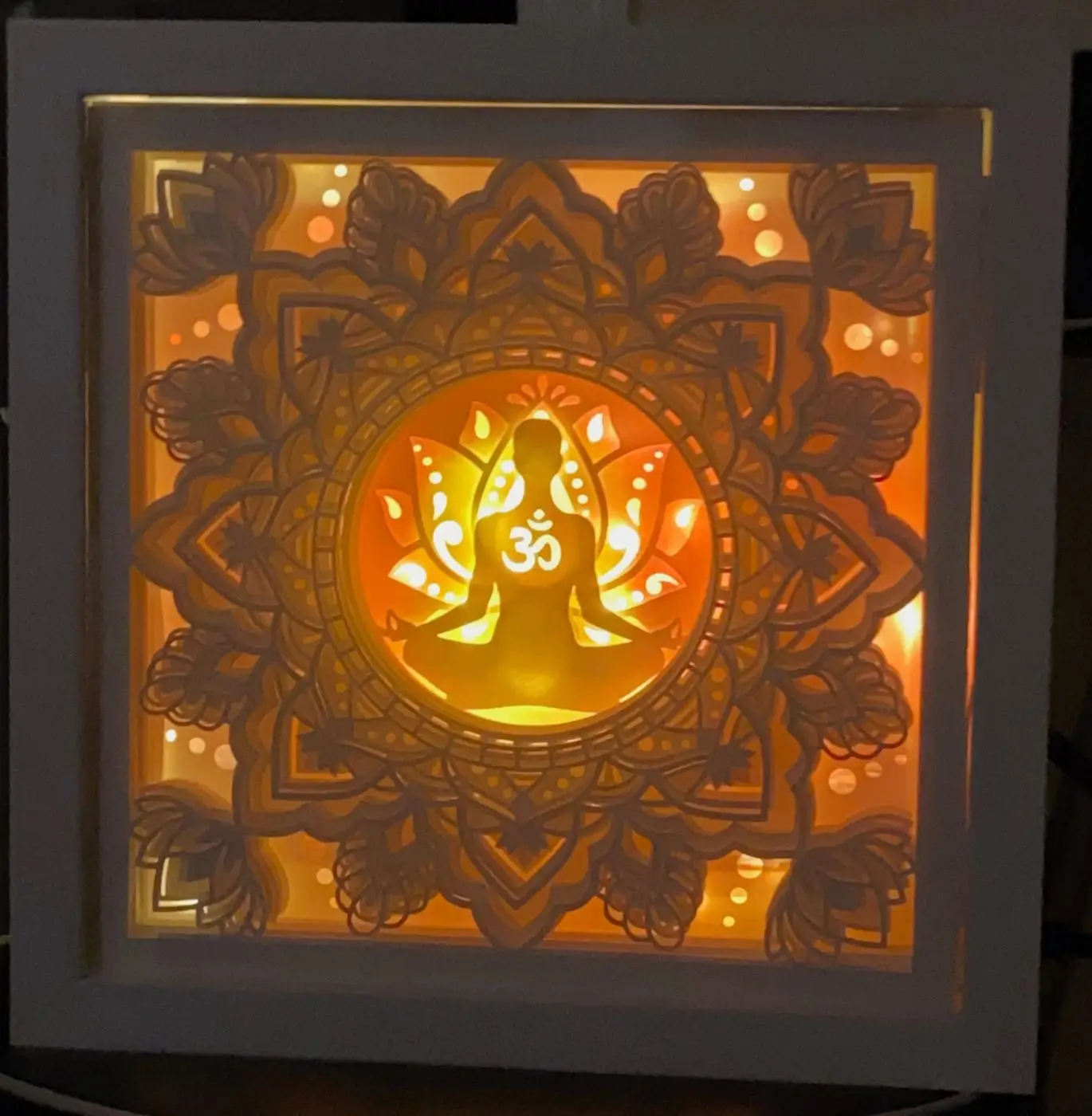 Yoga Mandala Light Shadow Box, 3D LED Wall Art, handmade in Waterloo