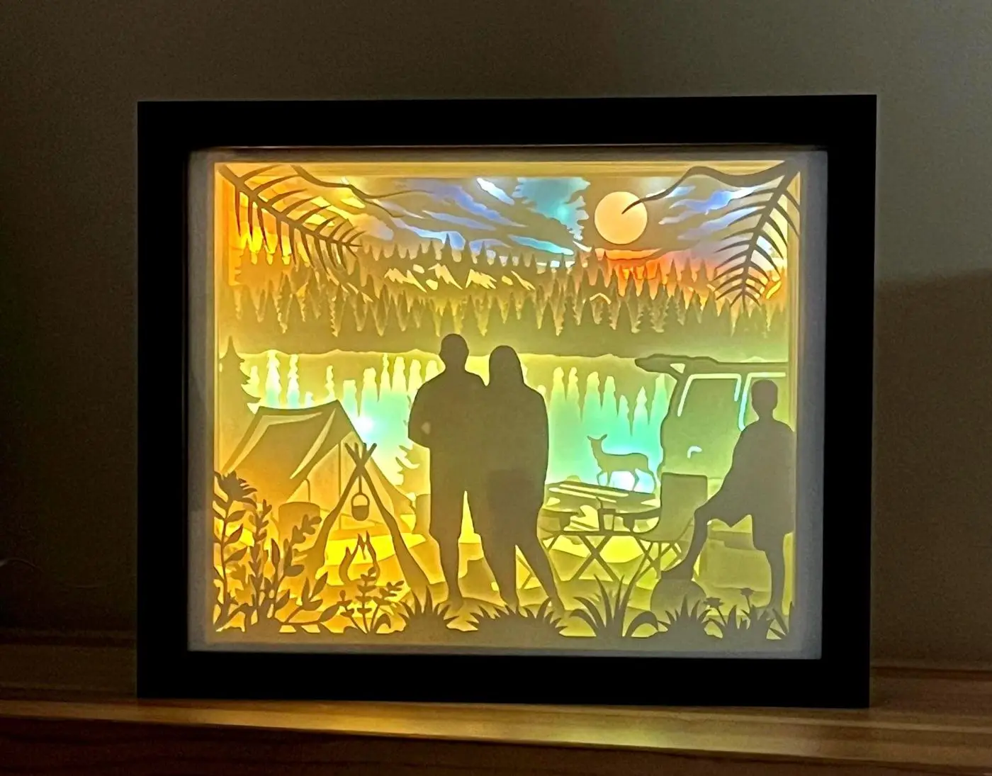 3D Camping Scene Shadow Box, Anniversary Gift Night Light, handmade in Waterloo