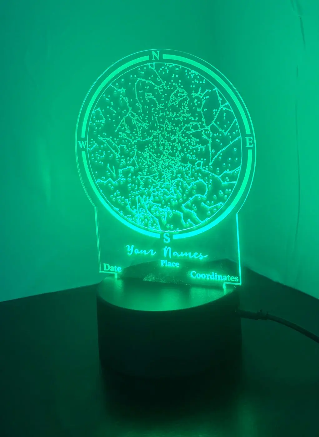 Custom star map LED lamp with a personalized date, made in Waterloo