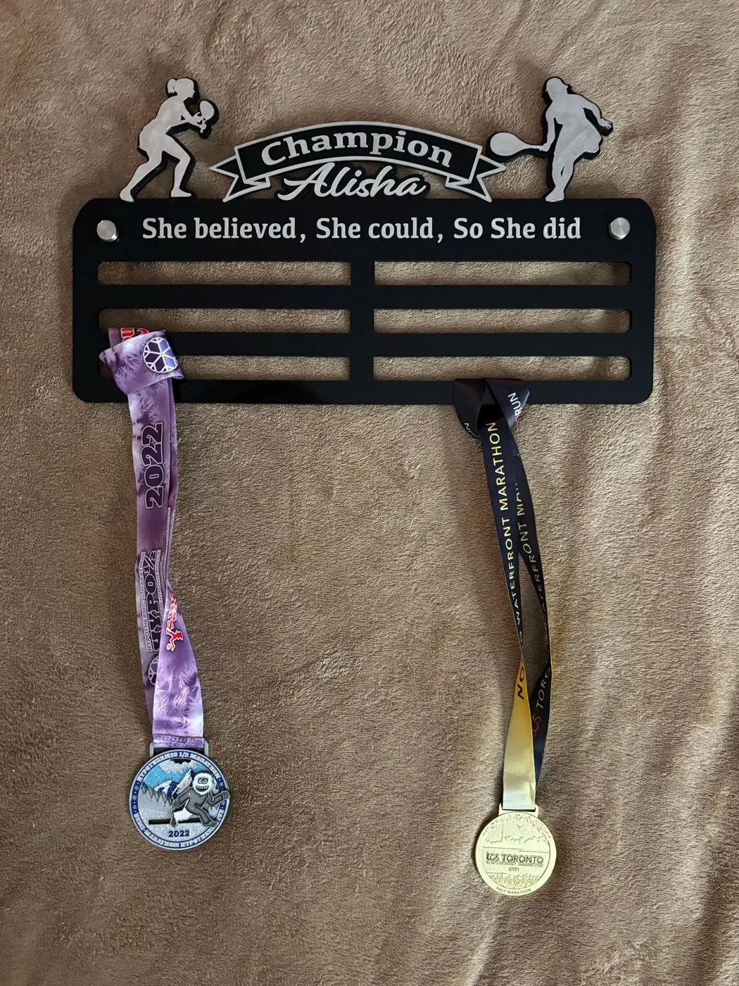 Custom race medal display, Personalized Acrylic Medal Hanger, Custom Sport Silhouette, Waterloo