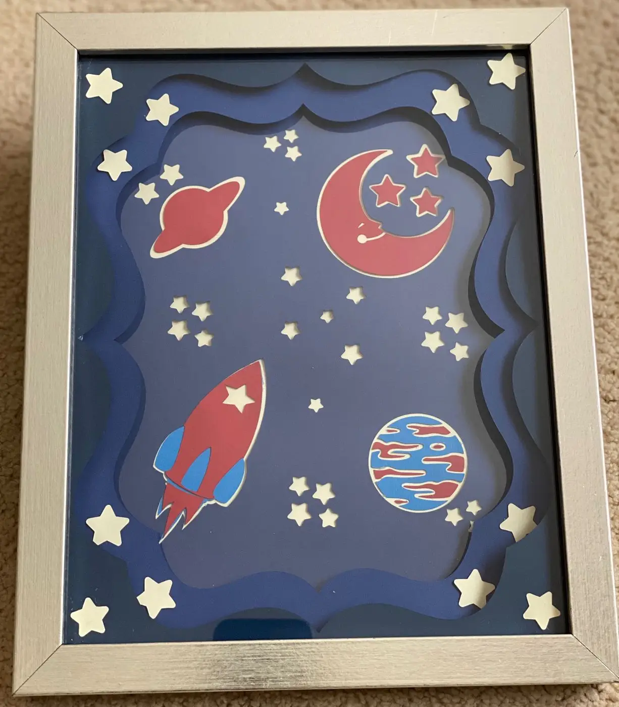 Rocket ship 3D Shadow box, handmade in Waterloo